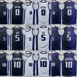 10 Domantas Sabonis Jersey baskılı basketbol 5 deaaron de'Aaron Fox 0 Malik Monk Formaları 2023-24 Yeni Beyaz Mor Siyah Baskı Yeni Gömlekler