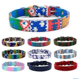 Coleiras de cachorro trelas colar moda lona colorf impressão cães ajustável pino fivela anéis suprimentos para animais de estimação drop entrega casa jardim dh8hk