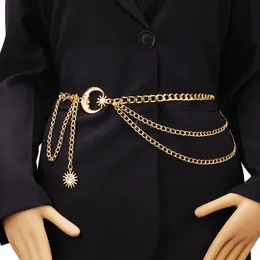 Cintura da donna a catena in vita per cinture per gonne eleganti con cinturini per il corpo a forma di stella di luna Accessori in tessuto a catena da donna alla moda in argento dorato