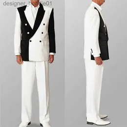 Mäns kostymer blazrar svarta vita män bröllop tuxedos set 2 stycken färg matchande smala fit outfits blazer slitage l230914