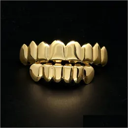 Mens Gold Grillz Teeth Set Fashion Hip Hop Jewelry High Quality Eight 8 Top Tooth Six 6 Bottom Grills Drop Delivery Dhlzg