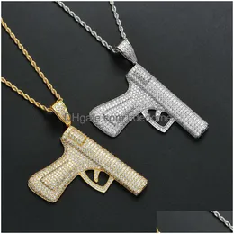 Inne zestawy biżuterii Naszyjnik Pistolet Bling Diamond sześcien Zestaw hip -hopowy Zestaw Hip Hop 18k Złote Pistolet Naszyjniki dla mężczyzn Kobiety Dhcjz ze stali nierdzewnej