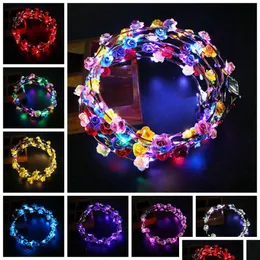 Hårtillbehör Led Light Up Wreath pannband Kvinnor Girls Flashing Headwear Concert Glow Party Supplies Halloween Xmas Gifts RRA2074- DHGZU