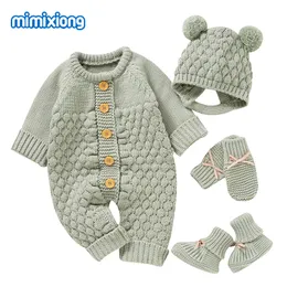 Rompers Winter Warm Sticke Baby Clothes Autumn Polid Born Boy Girl Jumpsuit Outfit Långärmning Toddler Spädbarn Knitwear 230914