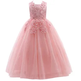 Pretty Princess Girl Dresses paljetter Applices Beading Bow Ball Gown Tulle Girls Pageant Gown Communion for Wedding Formal Party F07