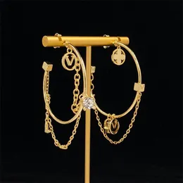 Nuovo designer orecchini gioielli moda orecchini da donna regalo fiore d'oro orecchini a bottone di lusso per le donne orecchino a cerchio con lettera con gioielli a catena