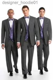 Ternos masculinos blazers venda quente cinza noivo smoking notch lapela dois botões vestido de casamento masculino melhor popular terno de baile de negócios masculino (jaqueta + calça + gravata + colete) 2 L230914