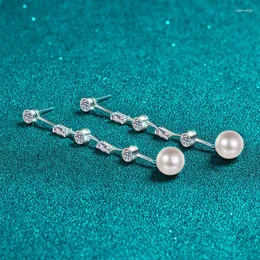 Dangle Earrings 1.8ct Moissanite Freshwater Pearl Tassel Women 925 Sterling Silver D Color VVS1 Diamond Drop Gift