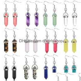 Charm Geometric Hexagonal Natural Stone Bead Drop Quartz Earring Decoration Jewelry Piercing Women Gift 1 Pair Delivery Earrings Dhd5X