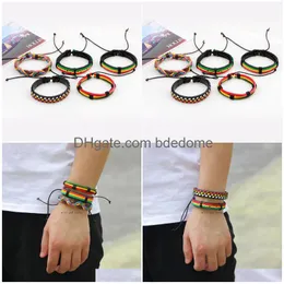 Charme Armbänder Frauen Männer Mtilayer Regenbogen Leder Armband Einstellbare Hiphop Schmuck Set Vintage 5 teile/satz Geflochtene Armreif Manschette Mode Dhvtf