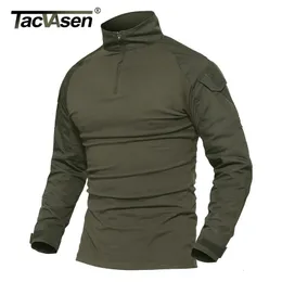 Men's TShirts TACVASEN Long Sleeve 14 Zipper Tactical Tshirts With Pockets Mens Summer Combat T Shirt Cotton Polyester Training Clothing 230914