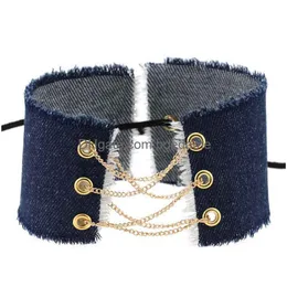 Girocolli Blue Jeans Collana di jeans Collare Catene larghe multistrato Collane regolabili in pizzo Fascia per il collo per le donne Grils Party Nightclub Fash Dhtql