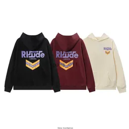 남자의 후드 땀 촬영 핫 판매 하이 에디션 Rhude 남자 후드 땀 셔츠 느슨한 거리 힙합 패션 브랜드 풀버 캐시미어 후드 재킷 코트 x0914