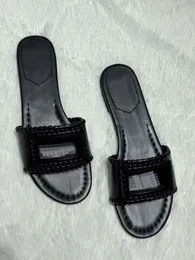 womens fashion flat slippers Vitello 10MM Leather Slides Baguette Motif Sandals euro 35-41