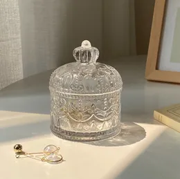 Retro relief crown transparent glass jewelry storage box with a lid, perfect for storing jewelry and other souvenirs, suitable for gift giving to women