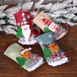 Weihnachtsdekorationen, Weihnachtsmannsocken, karierte Stofffiguren, Leinensocken, Christbaumschmuck, Weihnachtsgeschenktüten