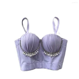 Kvinnors tankar sexiga push up samlade bh lyxig kristall diamantkorsett 2023 bandeau camisole väst