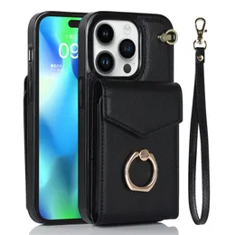 Luxury Wristband Lychee Pattern Vogue Phone Case for iPhone 14 13 12 Pro Max Samsung S23 Ultra S22 Multiple Card Slots Leather Wallet Bracket Shell with Ring Holder