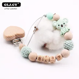 Titulares de chupeta Clipes # Koala Baby Clips Titular Padrão de Silicone De Madeira Nome Personalizado Cadeia BPA Livre Criança Presente 230914