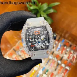 RicharMilles Uhren Luxus mechanische mechanische Bewegung Keramik Zifferblatt Kautschukband Business Rm56-01 Vollautomatische transparente Gehäuse Mode Band QQ EC