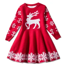 女の子のドレスキッズクリスマスセータードレストナカイの服幼児の女の子のクリスマスドレスガールスノーフラーク編み冬のドレスの女の子230914