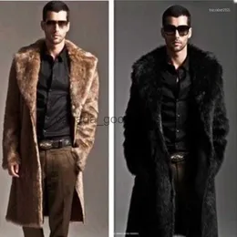 Gabardinas de piel sintética para hombre, abrigo de piel de cuero para hombre europeo y americano, abrigos largos gruesos y cálidos de lana sintética L230914
