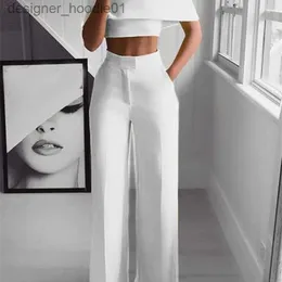 Kvinnors träningsdräkter Summer White Black 2 Piece Set Women Clothing Wide Ben Pants Suits Sexy Croped Top + Long Trousers Fashion Woman Tracksuits T200825 L230914