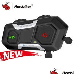 Herobiker Herobiker Herobiker Waterproof bezprzewodowy zestaw słuchawkowy Bluetooth Interphone na 3 przejażdżki 1200m1 Dostawa samochodów MOT DHKD7
