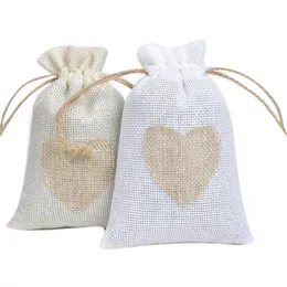 Small Burlap Heart Gift Bags with Drawstring Cloth Favor Pouches for Wedding Shower Party Christmas Valentine's Day DIY Craft