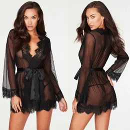 Sexig uppsättning sexig erotisk pyjamas spets underkläder för kvinnor exotiska cotumes babydolls transparent klänning varm nattdress 230808