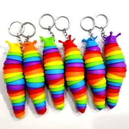 Fidget Slug Keychain Toys Articulated Stretch Caterpillar Sensory Stress Relief Flexibla handleksak Färgglada leksaker