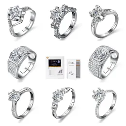 Yüksek kaliteli klasik 1 karat moissanit ayarlanabilir açık yüzük moda cazibesi takı s925 gümüş nişan düğün elmas yüzük kadın sevgililer günü hediyesi