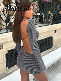 Vestidos casuais básicos Abdieso Y2K Backless Sexy Knit Sweater Dress Mini Mulheres Streetwear Vintage Outono O Pescoço Manga Longa Prom Party 230912