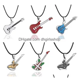 Pendant Necklaces Fashion Stainless Steel Guitar Necklace For Men Pendants Leather Chain Male Drop Delivery Jewelry Dhrl1