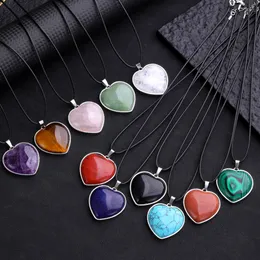 Covered edge Natural Stone Heart Shape Pendant Amethyst Opal Rose Quartz Crystal Pendant Couple Charms for Jewelry Making Necklaces