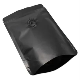 20 Pçs / lote 15 23cm Stand Up Folha de Alumínio Ziplock Pack Bag Matte Black Pure Mylar Valve Bag Selo térmico com evacuação de ar Valve2091