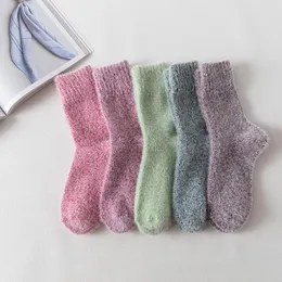 Women Socks 5pairs/ Autumn And Winter Women's Wool Mid-Calf Length With Solid Colors Thick Warm