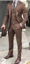 Mäns kostymer Blazers Classic Style One Button Brown Wedding Groom Tuxedos Peak Lapel Groomsmen Men Suits Prom Blazer (Jacket+Pants+Vest+Tie) No 1934 L230914
