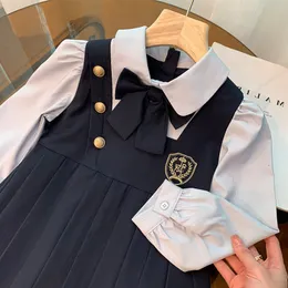 Girls Dresses College Dress 6M6Y Childrens Spring and Autumn Shirt Skirt Fake Two Baby Princess 230914