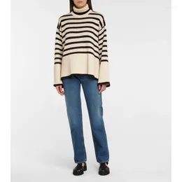 Women's Sweaters Stripes Women's Hem Slit Wool Blend Ladies Long Sleeve Loose Retro Knitwear Female Jumper Autumn Winter