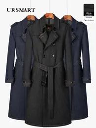 Trench da uomo in cotone incolore classico giacca a vento in denim doppio petto lungo al ginocchio cappotto interno ispessito serbatoio caldo 230914