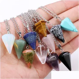 Pendant Necklaces Reiki Pendum Natural Stone Amet Healing Tiger Eye Crystal Meditation Hexagonal Pendums For Men Women Jewelry Drop De Dh4Dt