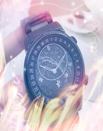 Céu azul estrelado data automática relógios masculinos moda de luxo masculino banda aço completo movimento quartzo relógio ouro prata lazer pulso wat6194343