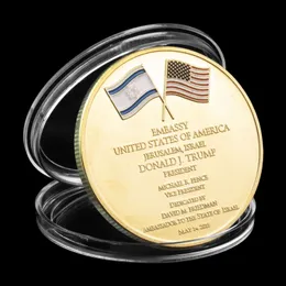 Israel-Sammlerstück, vergoldete Gedenkmünze, Dekorationen, Jerusalem-Botschaft der Vereinigten Staaten, Donald Trump-Herausforderungsmünze