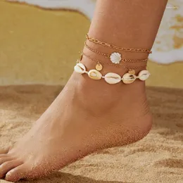 Anklets Fashion Shell Multilayer Simple Temperament Beading Chain For Women Summer Beach Jewelry Gifts