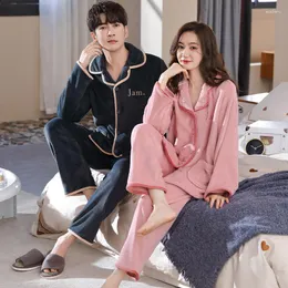 Women's Sleepwear Women Flannel Homewear Couple Thick Loose Casual Autunm Winter Male Long Sleeve Coral Velvet Pajamas Nightwer