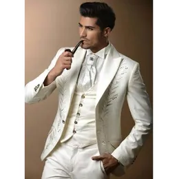 Пик лацкан вышивка жениха смокинги для жениха на одной пуговице 3 шт. мужские костюмы свадебный выпускной мужской пиджак куртка брюки ve205a