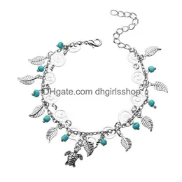 Anklets Bohemian mtiple warstwy kwiat wisiorek Bransoletka kostki dla kobiet uroków vintage etniczne złoto kolor biżuterii biżuteria kropla deli dhbal