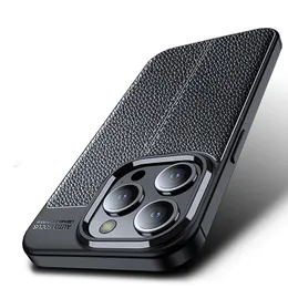 Nueva funda delgada de cuero PU Lychee para iPhone 15 14 13 12 Pro Max negro azul a prueba de caídas