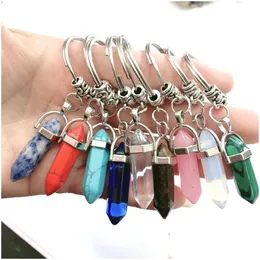 Nyckelringar Creative Natural Quartz Stone Yoga Pendant Keychain Women Bag Handle Car Jewelry Accessories Drop Delivery Dhnjq